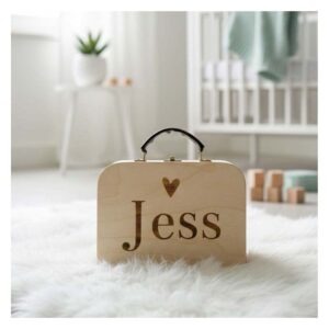 Karakteristiek Grenen Logeerkoffertje met Leren Handvat